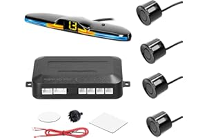 Shkalacar Sensori di Parcheggio per Auto, Sistema Radar di Retromarcia con 4 Sensori di Parcheggio Rilevamento della Distanza Indicatore di Distanza della Luce a LED Cicalino di Avvertimento (Black)
