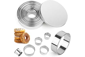 LOBVABA Juego 11 Pieza Cortapastas Redondo,Cortadores Galletas Acero Inoxidable,Círculo Forma Galleta,Juego de Cortadores de Repostería,Moldes Rosquillas,Herramienta,Moldes para rosquillas,galletas y bollería
