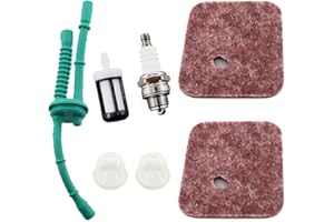 MCHNIC Lot de 2 filtres à air avec tuyau à essence, filtre à essence, bougie d'allumage pour débroussailleuse Stihl FS38 FS45 FS46 FS55 FS55C FS55R HL45 HS45 FC55 KM55 Remplace 4140 124 28000