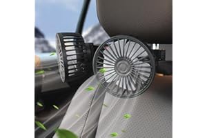 DAZZTIME Doppelkopf 12V Auto Ventilator,Tragbare 360 °Drehbarer Auto Fan,Auto Ventilator für Rücksitz,Auto-Kühlluftventilator mit 3 Geschwindigkeiten,Tragbarer USB Ventilator Lüfter,für LKW Van SUV RV