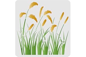 FINGERINSPIRE Stencil per erba Reed 30 x 30 cm riutilizzabili con foglie di tabina, stencil con motivo a canna, stencil per disegno erba, piante, stencil per pittura su legno, pavimento
