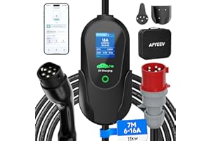 AFYEEV Mobile Wallbox 11kW, Cable de Carga Tipo 2, Enchufe CEE, trifásico, 7M, 6-16A, Cargador EV portátil y estación de Carga Wallbox móvil para IEC 62196-2