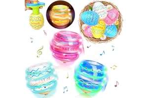 ANCESFUN Oeufs de Pâques Toupies D'éveil Jouets, 6 PCS Gyroscopiques avec Lumières LED et Musique Jouets, Kit de Faveurs de Jeux de Fête Pâques Décorations Remplisseurs Cadeau pour Enfants 3+Ans