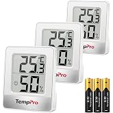TempPro TP49 Mini Digital Thermometer Hygrometer, 3 Pieces White | Indoor Thermohygrometer Temperature and Humidity Meter for