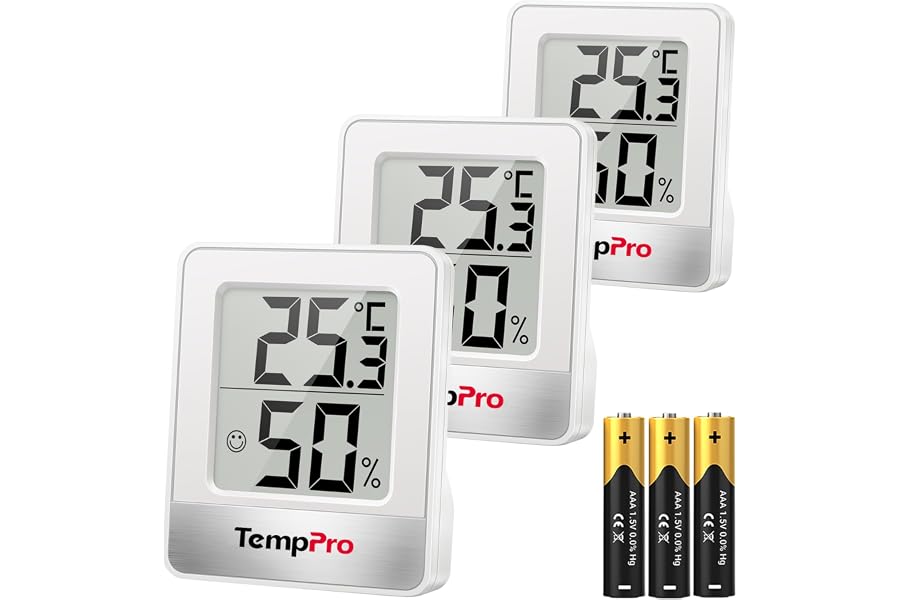 Produktabbildung zu TempPro Thermo-Hygrometer Innen Digital Hygrometer Raumthermometer | Kompaktes Luftfeuchtigkeitsmesser mit Komfortanzeige, °C/°F, Magnet & Standfuß, für Raumklima 3 Stücke ( Ex-ThermoPro )