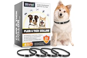 QLIGES Collier Anti puces pour Chien, Collier Anti-Puces et Anti-Tiques pour Chiens, Protection Efficace Pendant 24 Mois, Ajustable et Imperméable (4pcs)-Noir