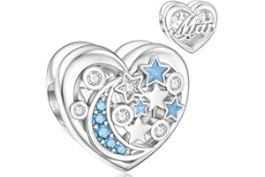 SEVENWELL Birthstone Charms for Pandora Charm 925 Sterling Silver Moon and Star Heart Birthstone Charms