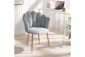 JOOLIHOME LIVING Armchair Tub Chair, Velvet Vanity Chair Shell Accent Chairs with Gold Plating Metal Legs, Leisure Single Sofa Dressing Chairs for Home, Office, Bedroom, Living Room, Dining Room (Gray)