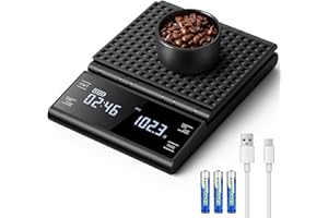 BKXCHA Cyfrowa waga do kawy z timerem, waga do espresso z akumulatorem 5 kg/0,1 g Precyzyjna waga do espresso i zaparzania, cyfrowa waga kuchenna z wyświetlaczem LCD Premium Automatyczna do biżuterii