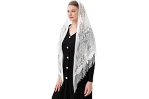 PAMOR Dreieck katholische Kirche Schleier Kapelle Schleier Schal Mantilla Schleier Wrap Schal Masse Kopfbedeckung mit Fransen Trim
