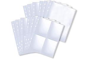 PIACOLNIC 40 Pack A5 Clear Binder Pockets, 6 Holes PVC Loose Leaf Binder Pouch, 4 Pocket 1 Pocket Photocard Sleeves Photo Sheet Protector Page Protectors Top Loading for Organizer Photos Cards Bills