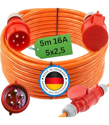 as - Schwabe Starkstrom Verlängerungskabel 25 m K35 AT-N07V3V3-F 5G2,5-400V/ 16A/6h/ca. 11kW - Baustelle, Garten - 5-polige, robuste CEE Verlängerung für Außenbereich - IP44 - Made in Germany, 60717