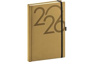 NOTIQUE Terminarz 2026 ok. A5 (15 x 21 cm), dzienny terminarz, planer pracy, planer dzienny, kalendarz książkowy, kalendarz roboczy w twardej oprawie (złoty)