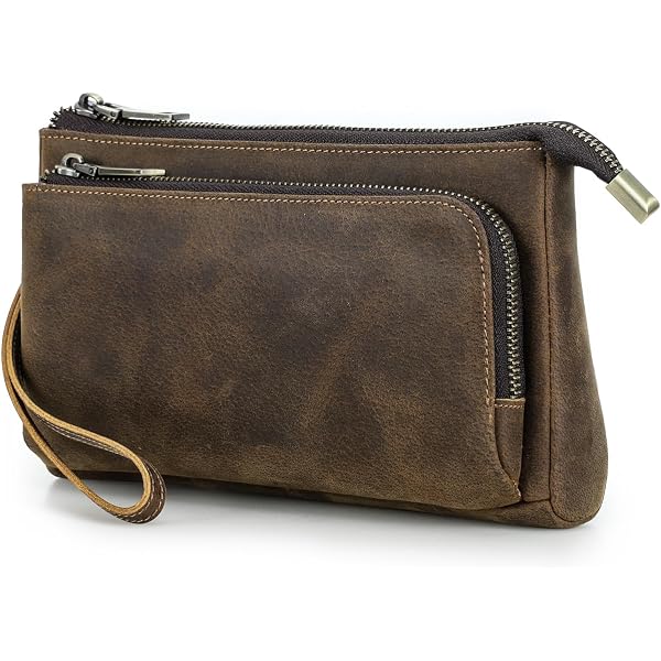 NUTUCH Custodia Organizer In Vera Pelle Per Cavi E Accessori Tech, Marrone Chiaro, 20x15 Cm, Con Cerniera