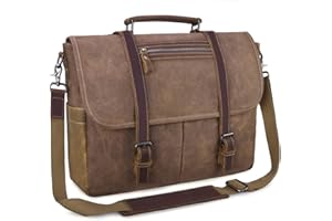 NUBILY Męska torba na laptopa, wodoodporna skóra, teczka, aktówka, vintage, płócienna torba na ramię, duża torba do pracy, na laptopa 15,6”