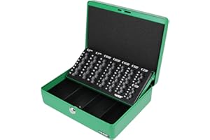 HMF 10015-06 Cassetta Portavalori con serratura, Cassetta porta soldi con Vassoio Porta Monete e Banconote | 30 x 24 x 9 cm | Verde