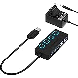 Sabrent HUB USB 4 Ports avec LED et Boutons d’Alimentation individuels, Adaptateur Secteur 5V/2.5A Inclus (HB-UMP3)