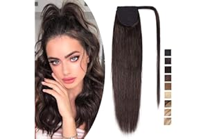 16"(40cm) SEGO Coleta Postiza Lisa Pelo Natural [#2 Marrón Oscuro] Extensiones de Cabello Humano Clip Remy Ponytail Extension Human Hair (80g)