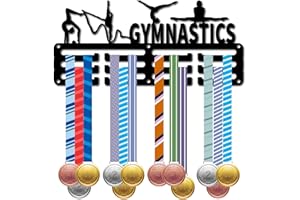 CREATCABIN Porte-Médaille Gymnastique,Présentoir MédailMétal Suspendre,Petit Support Fer pour Décoration Murale,Badge Course,Médaillée Gymnastique,Femme Noire,29 x 13cm