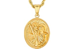 KRKC & CO KEEP REAL KEEP CHAMPION KRKC&CO 2.5mm St Christopher Necklace for Men, 22" Pendant Necklace Protector Talisman, Coin Medallion, 18K Gold Plated Protection, Chain with Pendant Jesus, Gift for Husband Son Father
