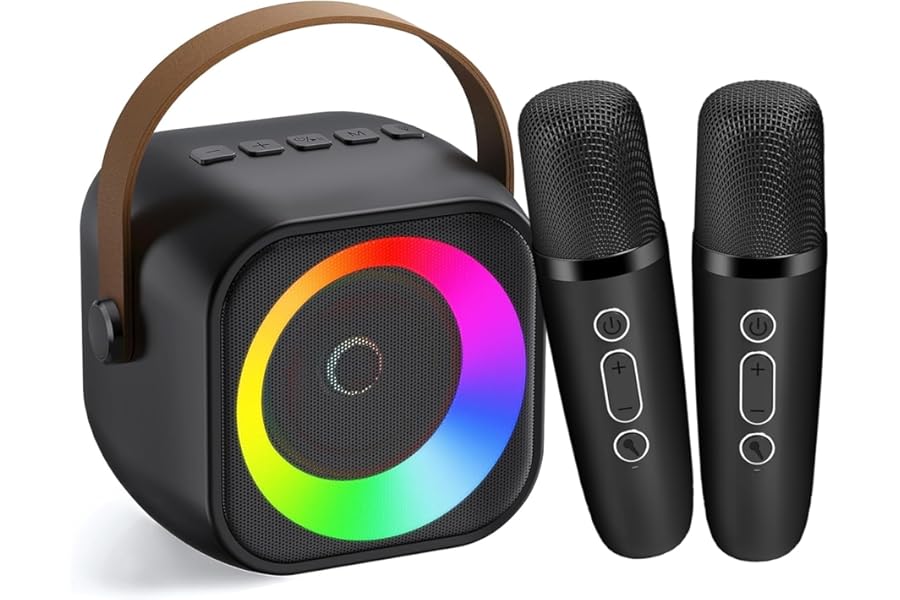 Karaoke Machine for Kids Adults, Portable Bluetooth Speaker with 2 Wireless Microphones, Portable Speaker Mini Karaoke Microphone for Home Party Birthday Gift for Girls Boys