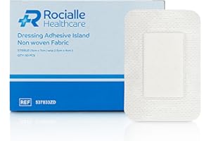 Rocialle Healthcare Non-Woven Adhesive Dressings - Hypoallergenic Plasters with Absorbent Pad, Water-Resistant - 5cm x 7cm (50 Count)
