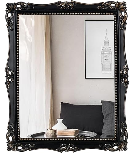 Baroque Miroir Mural Rectangulaire Noir Argent Décoration Antique 96x57 Wow