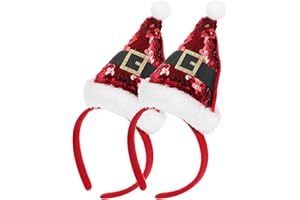 minkissy Santa Hat Headband, 2pcs Christmas Hair Hoop Christmas Sequin Headband Christmas Party Accessory for Kids Girls (Red)
