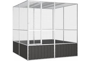 Yolola Vogelvoliere XXL, Premium Vogelkäfig, Moderne Vogelvoliere, Vogelkäfig aus Verzinkter Stahl, Voliere Hühner 213,5x217,5x211,5 cm Anthrazit