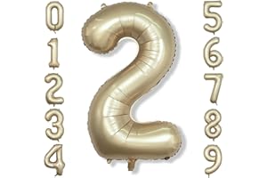 ISNDARE Champagne Gold 2 Balloons, 40 Inch Giant Metallic Helium Mylar Foil Number 0-9, Light Gold 2nd Birthday Balloon for Boys Girls, Morados Numero Two for Women Anniversary Party Decorations