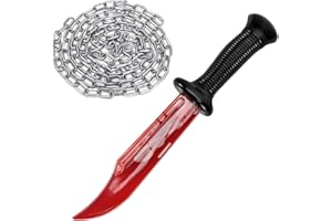 SUPERUM Blutiges Messer mit Kette Set - Scream Messer Halloween 34 cm Plastik Ghostface Halloween Zubehör Kostüm Horror Fake Waffe mit Blut,Plastikmesser Scherzartikel Accessoires für Erwachsene Kinder(A)