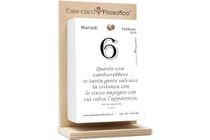 Il Calendario Filosofico 2024 avec support en bois, le premier et l'original calendrier de table avec 365 jours de phrases philosophiques, lire chaque jour une phrase, fabriqué en Italie, format A6 de