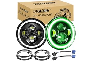 RIGIDON 2x 7 50W Faro LED Moto Con Anillo de Soporte de Montaje, Hi/Lo Luz de Trabajo LED, Redondo Halo DRL Blanco Verde Iluminación Faro Compatible con Harley Wrangler JK TJ LJ CJ JP Humm-er