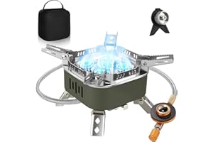 Adiwo 15800W Windproof Camping Gas Stove, Foldable Rocket Camping Stove with Carry Box, Outdoor Camping Gas Burner for Cooking, Hiking, Camping, Trekking, Picnic, Trekking, BBQ（Army Green）