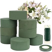 7 Stück Blumenschaum-Set – 3 Blöcke & 4 Runde Schäume, Grün, Für Frische & Künstliche Blumen