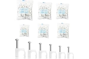 AERZOUSER 600 Pièces Cavalier Cable Electrique, Fixation Cable Electrique, 6 Tailles Clips Cable 4/5/6/7/8/10mm, pour La Attache Cable Clou de Bureau à Domicile, Blanc