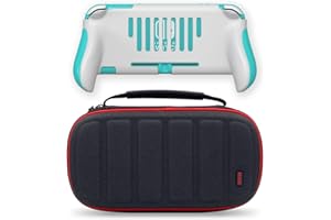 JUSPRO Ergonomic Grip Bundle Compatible with Nintendo Switch Lite, Accessories Kit Includes: Comfort Handheld Case + Carrying Case + HD Screen Protector + Thumb Grips Caps