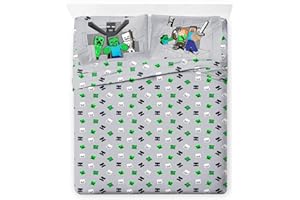 Jay Franco Minecraft Fight Back - Set di 4 lenzuola matrimoniali in 100% cotone, include lenzuolo con angoli, lenzuolo e federe