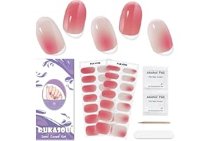 DUKASOU Unghie Gel Adesive UV - 28 Pcs Smalto Adesivo per Unghie Adesivi Unghie Gel Nail Stickers Full Wraps Lampada UV/LED Adesivi Per Unghie in Gel A Lunga Durata Per Donna（Rosso Sfumato）