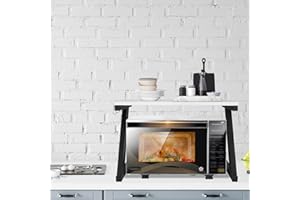 HUOLE Scaffale per Forno a Microonde, Vernice in Ferro Inossidabile + Truciolato Ecologico, Tostapane Scaffale Forniture da Cucina della Griglia del Forno Salvaspazio-Superficie in marmo 57*38*38 cm-Z