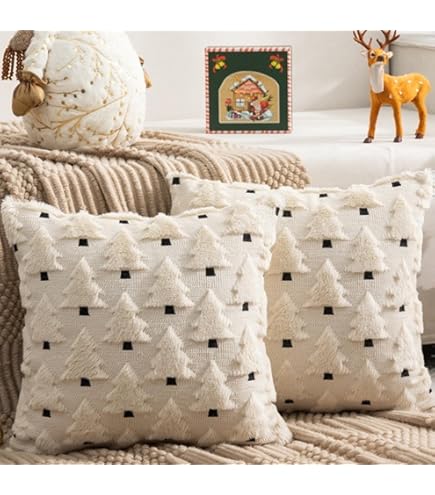 LOHDALOLF Rode Kerstkussenhoezen 45x45 cm Set van 2 Winter Toile Kussenslopen Kerstboom Vakantie Decoratieve Kussenslopen voor Bank Sofa LOHDALOLF Rode Kerstkussenhoezen 45x45 cm Set van 2 Winter Toile Kussenslopen Kerstboom Vakantie Decoratieve Kussenslopen voor Bank Sofa