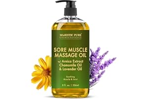 MAJESTIC PURE Arnica Sore Muscle Massage Oil for Massage Therapy - Natural Oil with Lavender and Chamomile Essential Oils - Multipurpose Instant Absorption Full Body Massage Oil - 8 fl. oz.
