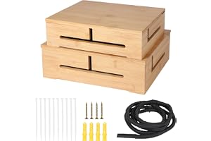 DBREAKS 2 stycken bambu kabelhanteringsbox 32 × 22 × 11 cm, bambu | Kabelhantering för skrivbord med magnetiskt lock, kabelförvaringslåda för TV-laddare och multiuttag