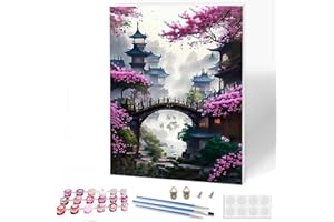 KEYIFA Paint by Numbers for Adults, Painting by Number Canvas Kits with Acrylic Paint Brushes, DIY Traditional Houses Craft Oil Painting Art Kits for Adults with Frame, Home Wall Decor 30x40cm