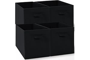 Amazing Tour 4 PCS Cube Storage Boxes 33x38x33 Foldable Fabric with Handles Collapsible for Home Office Nursery Organiser - Clothes Basket Containers, Black