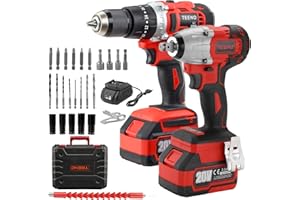 Clé à chocs sans fil Brushless TEENO, 320Nm Boulonneuse a Choc,Visseuse Sans Fil,Perceuse a Percussion,2 Batterie 3.0Ah,coffret 29 pièces