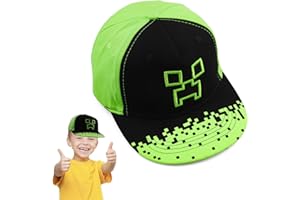 HYZMSZA Cartoon Design Baseballmütze, Verstellbare Baseballmütze Sonnenmütze, Miner Outdoor Sports Casual Baseballmütze, Creeper Baseball Cap Kinder, Schwarz und Pixelig Grün Grid Sonnenhut Basecap Kappe