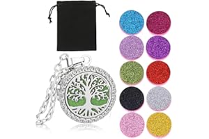 OGLYMRA Aromathérapie Huile essentielle Diffuseur Pendentif Collier, Arbre de vie en acier inoxydable Cadeau de Noël Bijoux Collier Pendentif Diffuseur de Parfum avec chaîne de 65 cm et 10 Patins en feutre