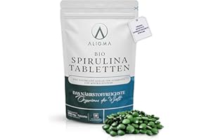 ‎ALIGMA Aligma Bio Spirulina Tabletten 1000×500 mg zur Stärkung des Immunsystems Super Green Tabletten-voller Nährstoffe & Vitamine, glutenfrei, Kalzium, veganes ProteinTabletten, wiederverschließbare Packun