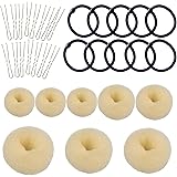 VEGCOO Chignon a Ciambella, 8 Pz Creatore per Pane Ciambella Chignon a Ciambella Magic Hair per Bambine e Donne, con 15 Elast